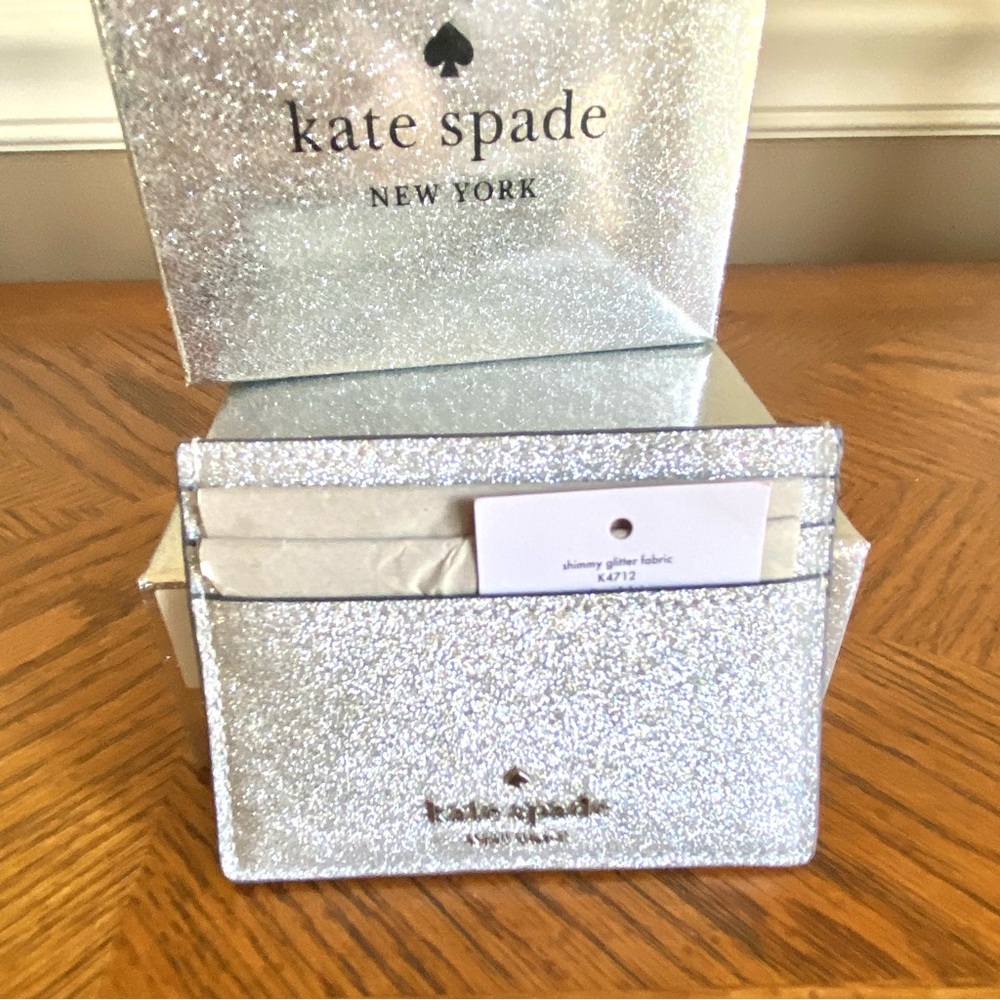 Kate Spade NWT shimmy Silver Glitter Card Holder new in box factory wrapping